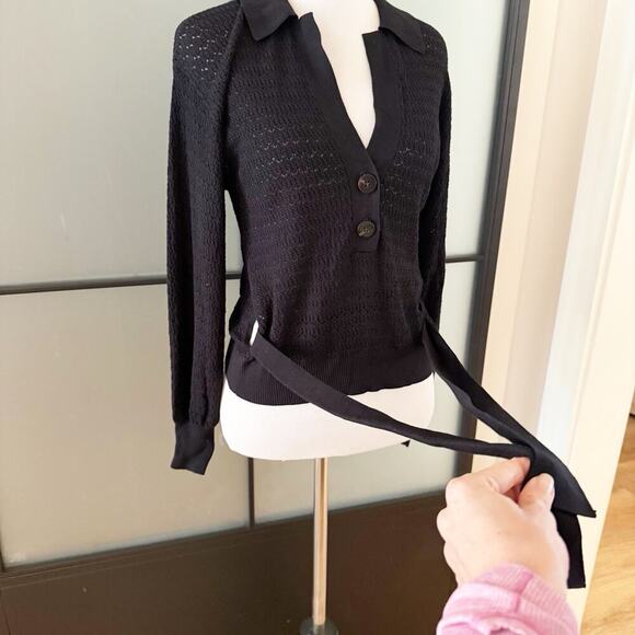 REVOLVE Devon Windsor Polo Sweater Size Small Black Pullover Open Back Knit Top - Picture 10 of 12